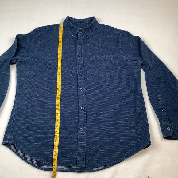 American Eagle Men’s Large Shirt Long Sleeve Button Up Down Navy Blue Prep Fit - Picture 6 of 11